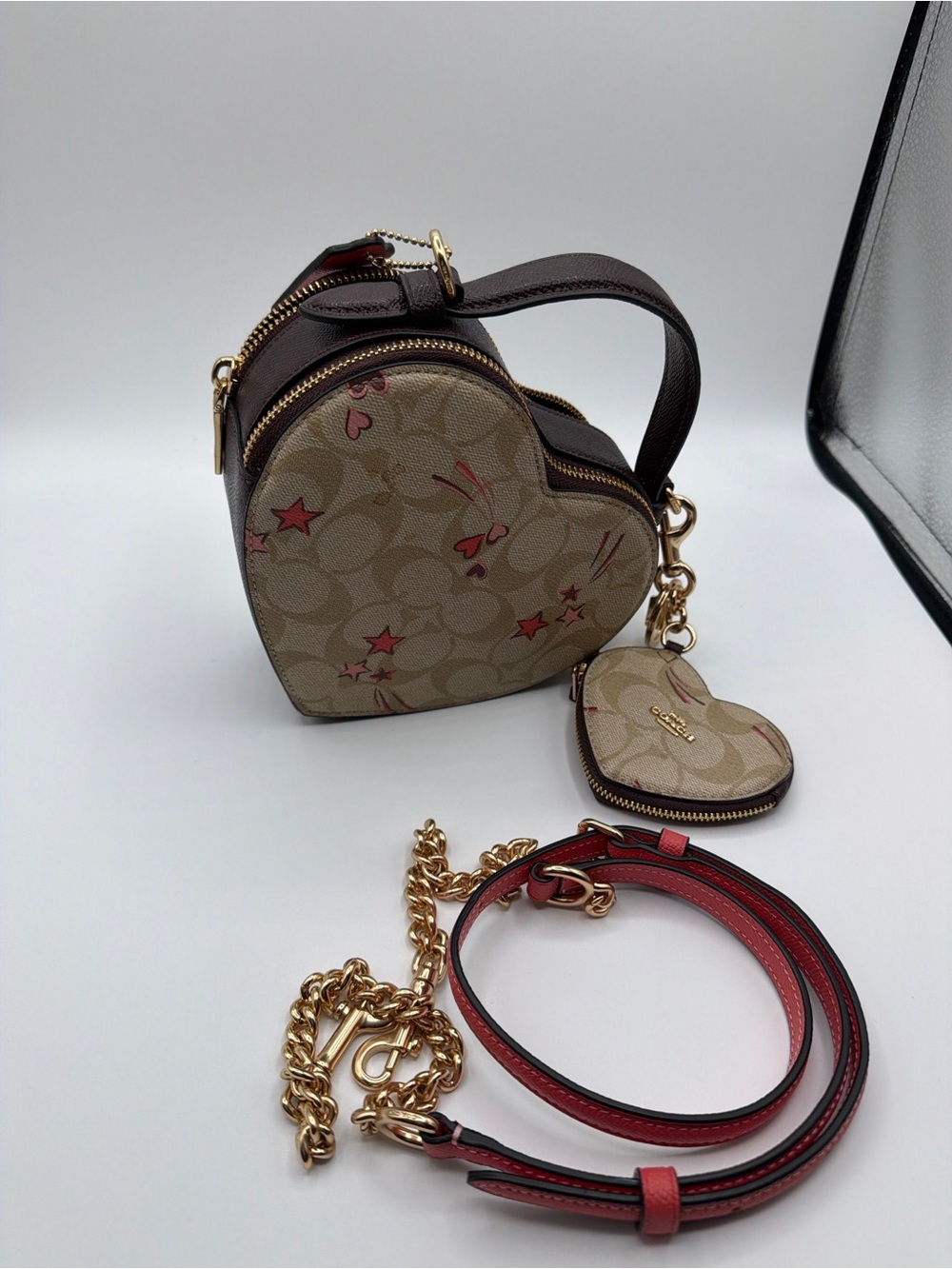 Coach Shooting Stars CK523 Signature Heart Crossbody Bag Light Khaki Pink - Picture 5 of 6
